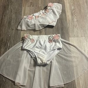 Glamour costumes MC 2 piece lyrical dance white pink costume